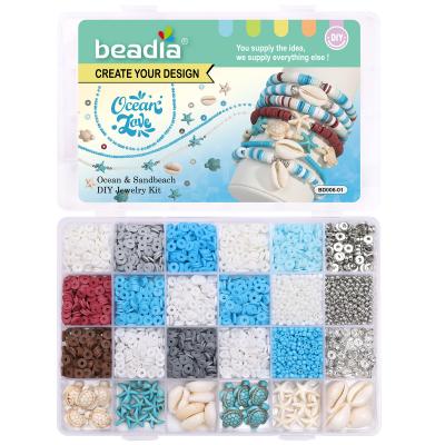 24 grid summer ocean soft pottery shell series boxed handmade DIY bracelet, hand bead necklace, loose bead accessory material package