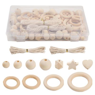 DIY handmade wooden bead material boxed round wooden bead combination with natural wood color wooden bead farmhouse flower wreath
