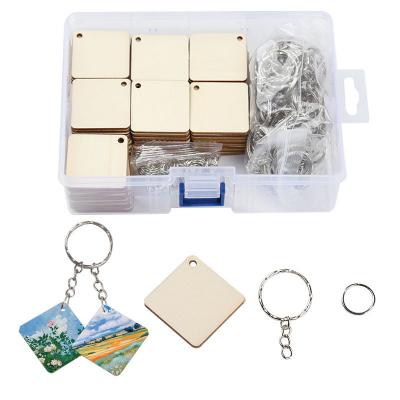 XD121 boxed square wooden keychain accessories DIY children's painted fungus decoration pet collar Christmas decoration pendant wooden products