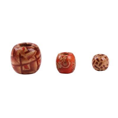DIY handmade bead material 10-17MM printed large hole wooden beads retro painted bucket pattern round beads