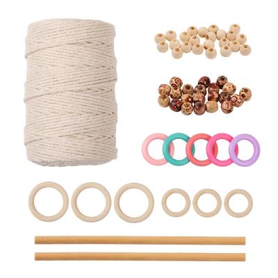 Wooen Circle Tapestry DIY Accessories Cotton Rope Wood Beads Plant Hooks Wooden Combination Set