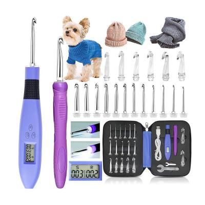 Luminous crochet hook set, LED charging and head changing counter, crochet hook bag, USB charging and brightness adjustment material