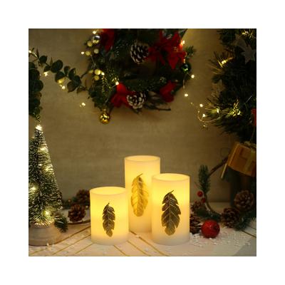LS3028 Hot Selling Bougie Light White Color & Gold Painting Battery Led Candle Set