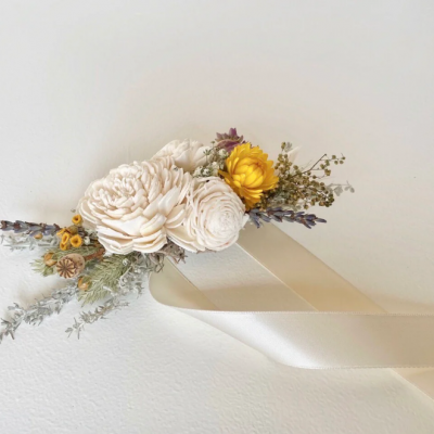DFF002 Dried Flowers Wedding Yellow & Lavender Corsage