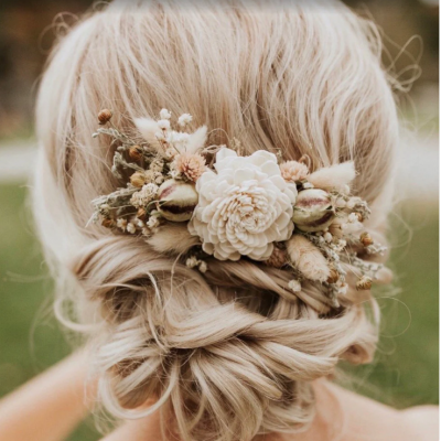 DFF004 Dried Flowers Wedding Pale Peach Pink Hair Comb