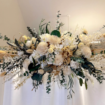 DFF005 Dried FLowers Wedding Deco Ivory White & Green Floral Spray 